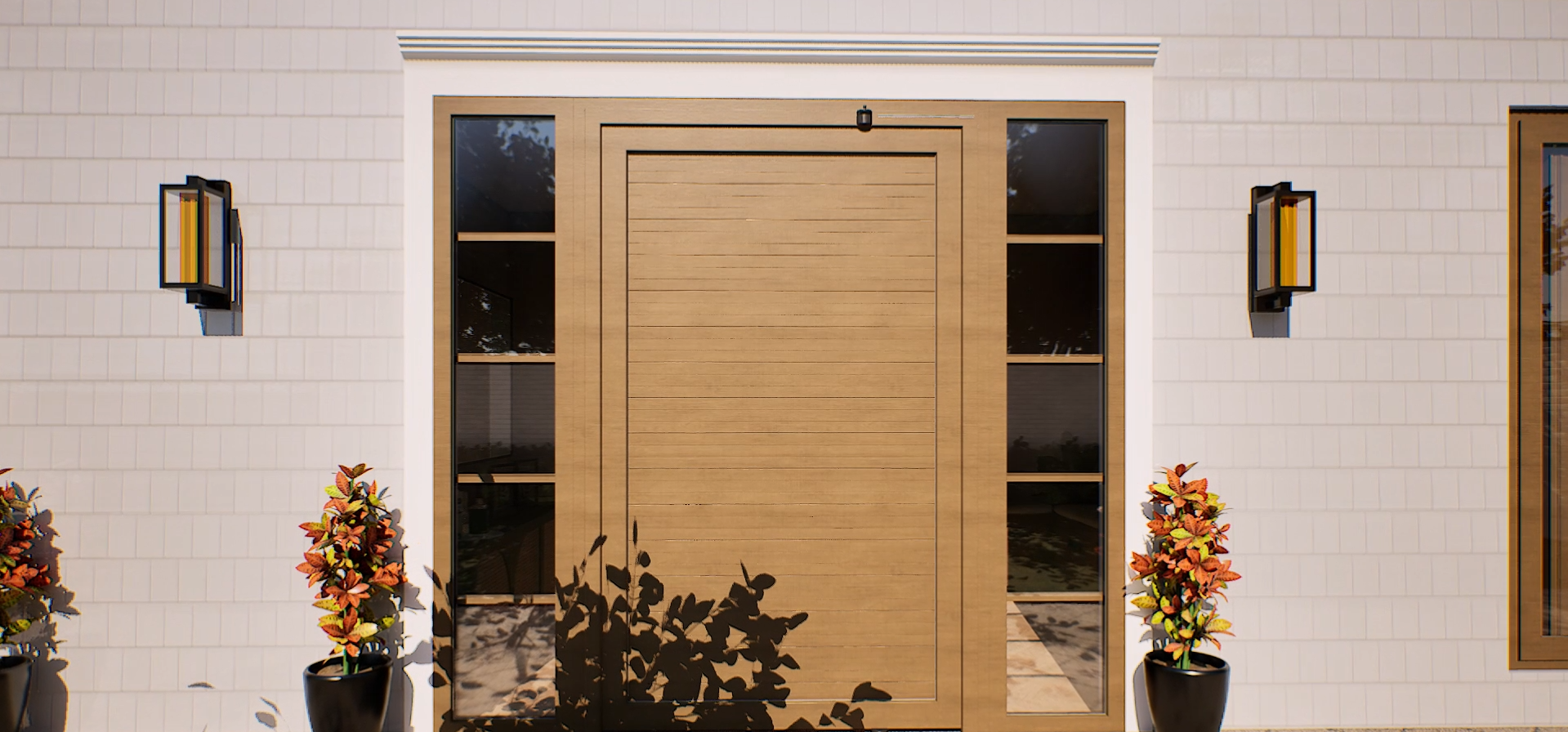 Puerta pivotante de PVC para entrada principal | Golden Oak + fijos laterales imagen carrusel 2